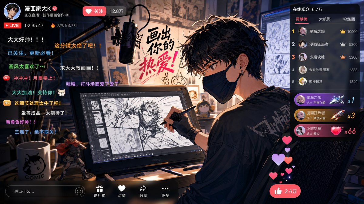 9.1极速漫画 - 漫画家直播创作全过程视频回放